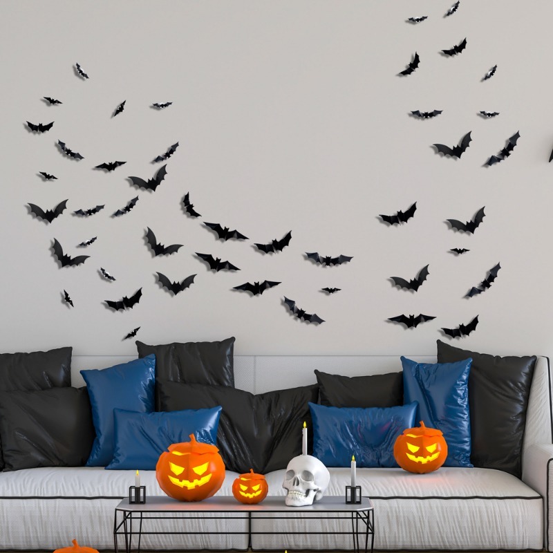 Garage Lighting Decor - ハロウィン グローグリッター ウォールステッカー LEDナイトライト バット ホリデーパーティー