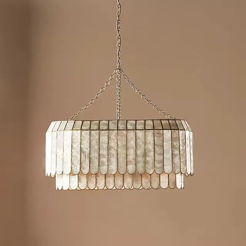 Lighting Decor Home - モダンアメリカンライトシャンデリアダイニングルームリビングルームホテル家の装飾ゴールド二層貝殻ペンダント