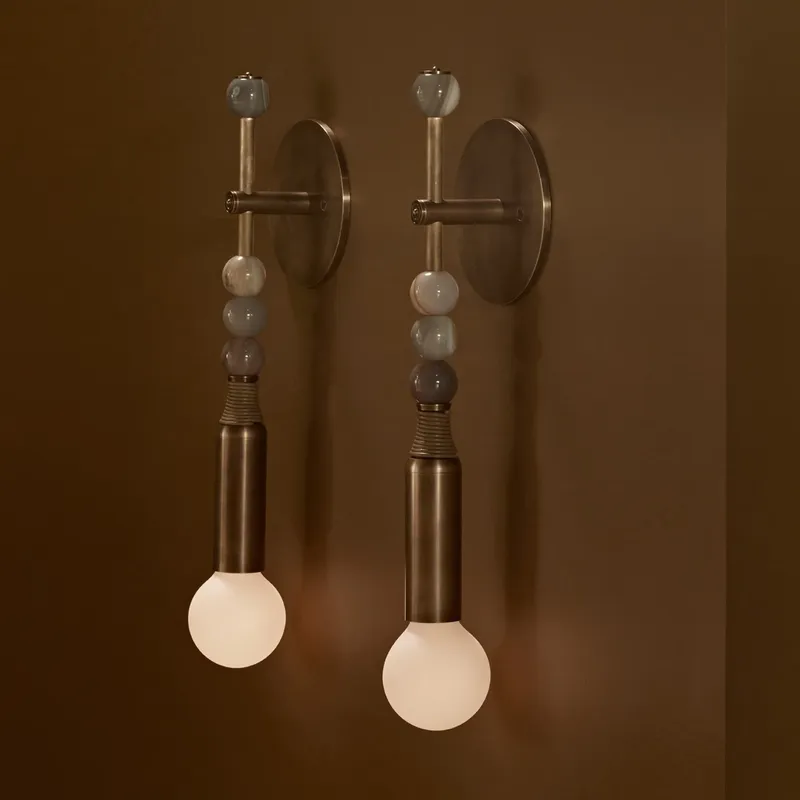 Lighting Decor Home - 北欧ヴィンテージ風インテリア装飾デザイン、リビングルーム、寝室、ホテルのベッドサイドライト、真鍮製ストーンガラスシェードウォールランプ