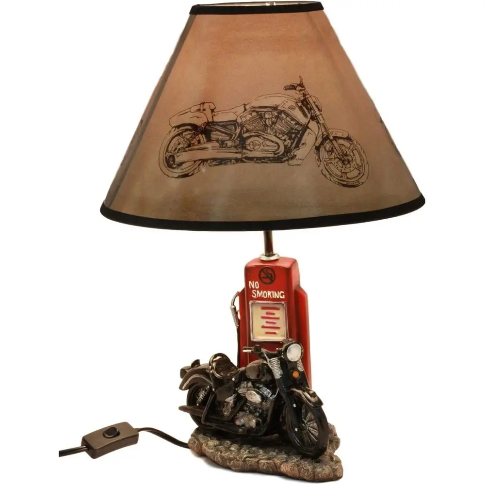 Lighting Decor Home - ヴィンテージレトロブラックオートバイガスポンプデスクランプ（シェード付き）、高さ19インチ、ルート66テーマの家の装飾照明
