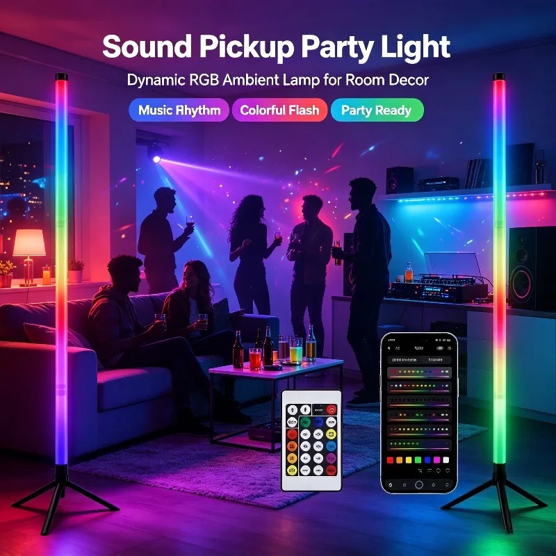 Lighting Decor Home - 2個セット 120CM RGBフロアランプ、音に反応するLEDコーナーライトバー、ゲーミングルーム、寝室、eスポーツセットアップ用アンビエント照明