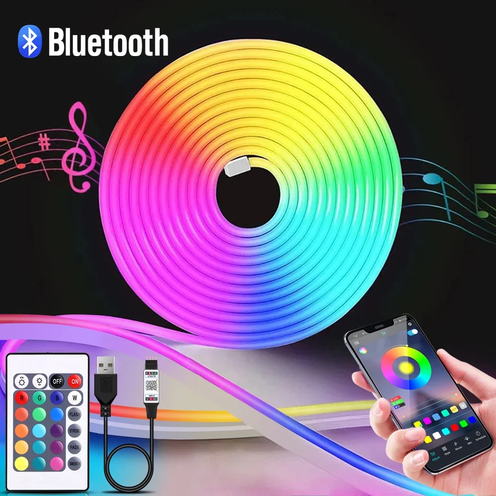 Lighting Decor Home - 1-5m RGB LEDネオンストリップライト 5V USBフレキシブルロープライト アプリリモコン