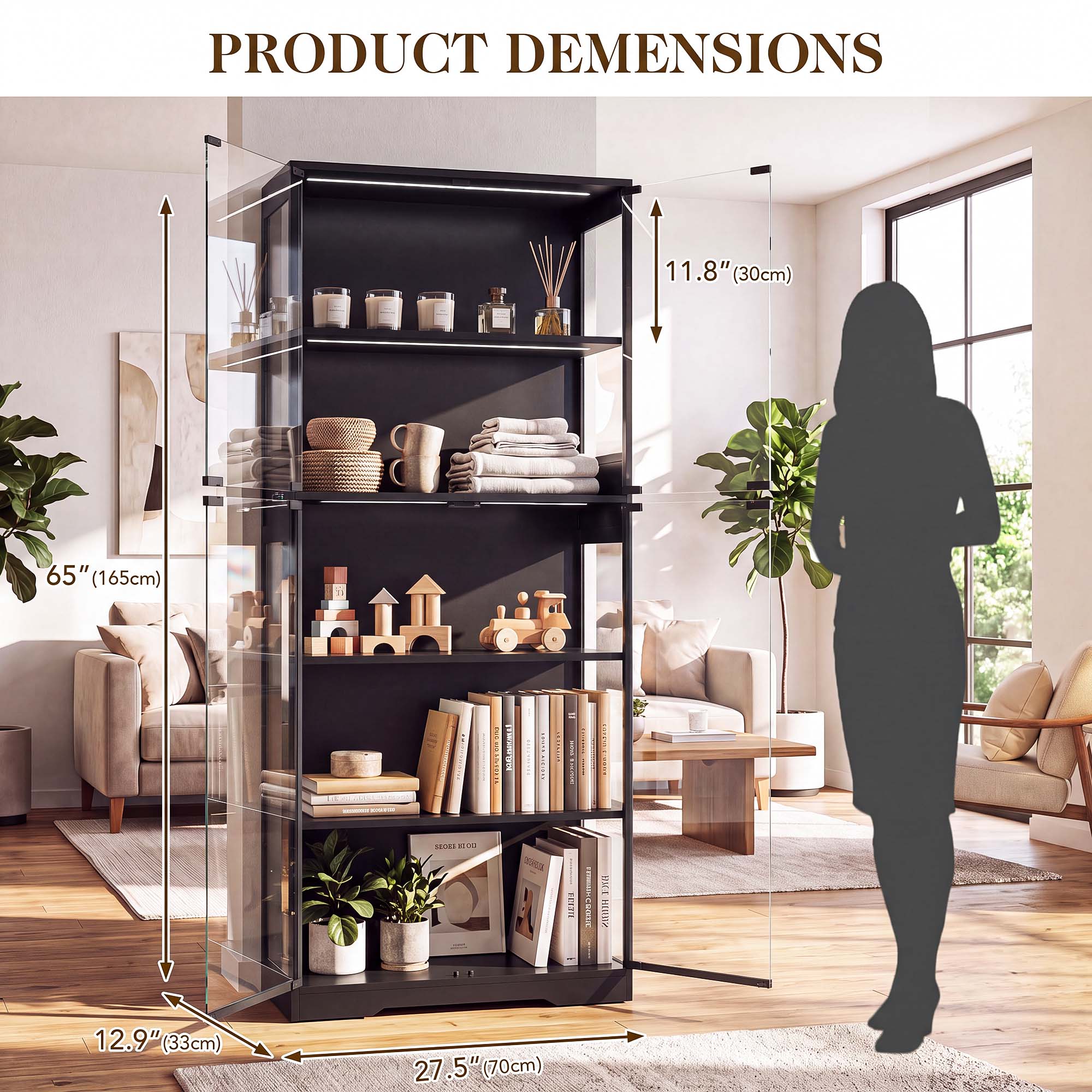 TCGBKAF 5段ディスプレイキャビネット、ガラス扉、モー - Lighting Decor Home のレビューと価格