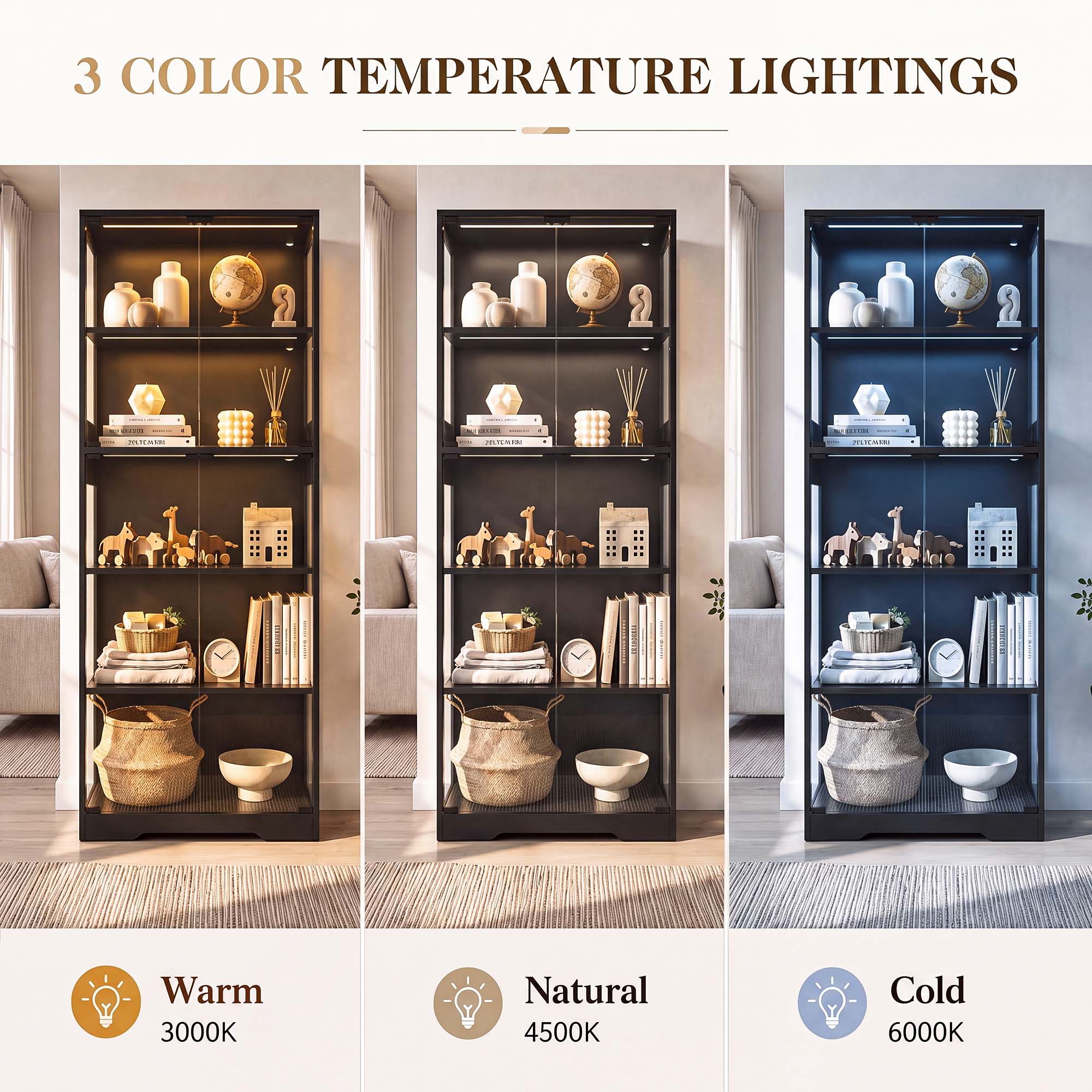 TCGBKAF 5段ディスプレイキャビネット、ガラス扉、モー - Lighting Decor Home のレビューと価格