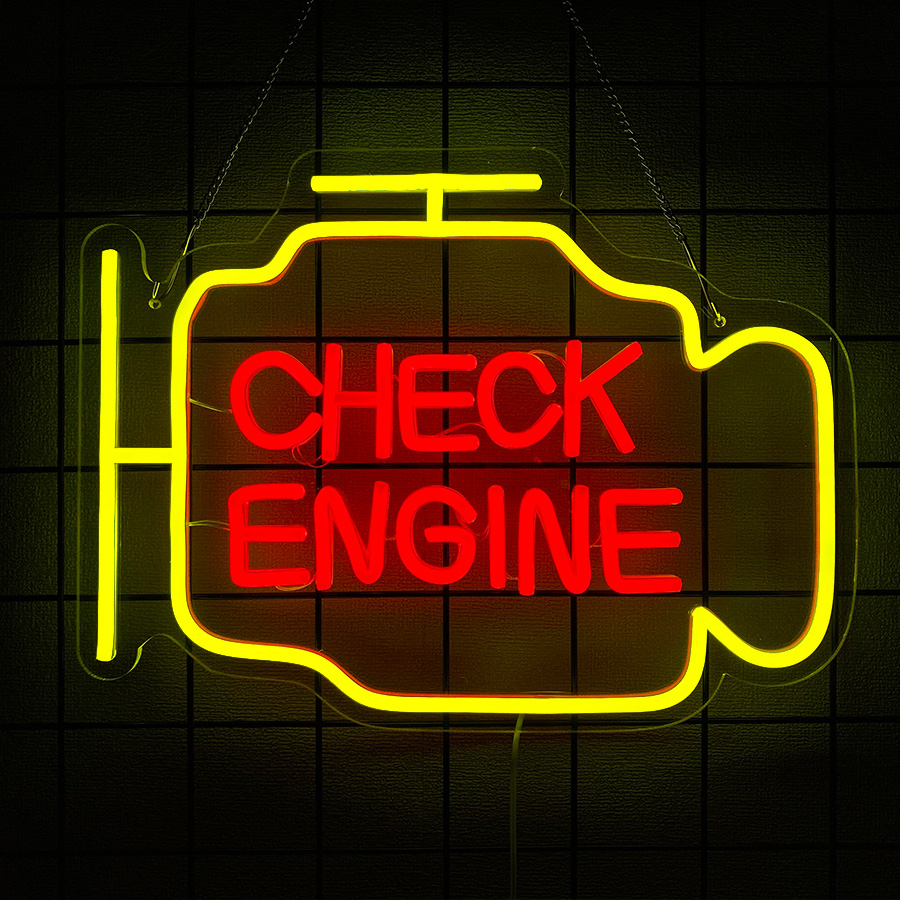 チェックエンジンネオンサイン 壁飾り用、ライトアップサイン  - Garage Lighting Decor のレビューと価格