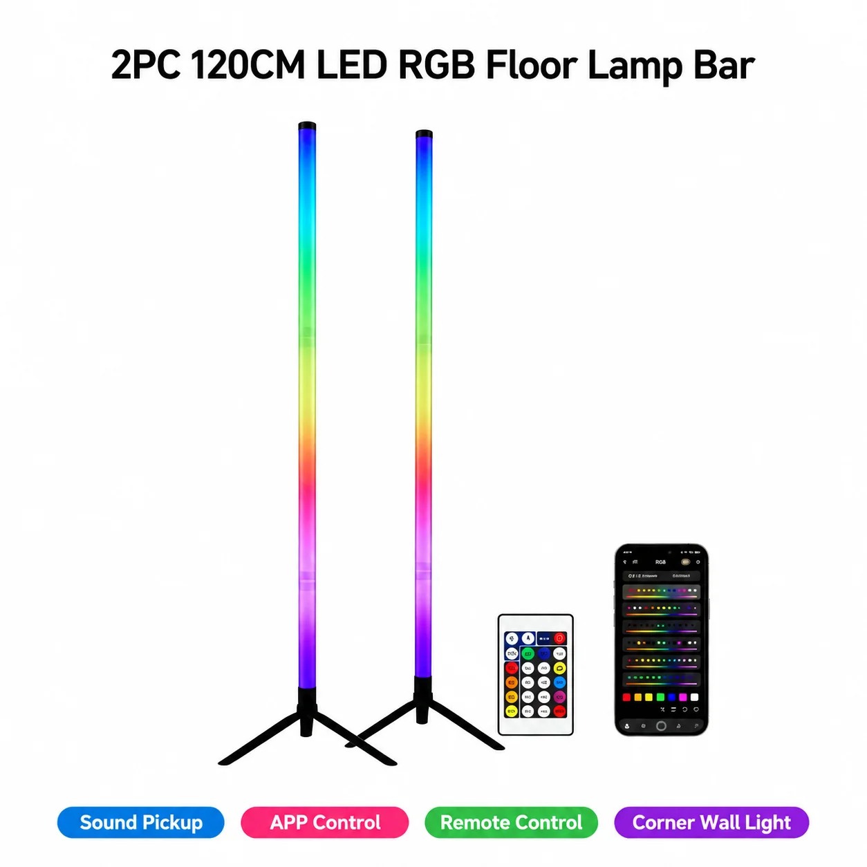 2個セット 120CM RGBフロアランプ、音に反応するLE - Lighting Decor Home のレビューと価格