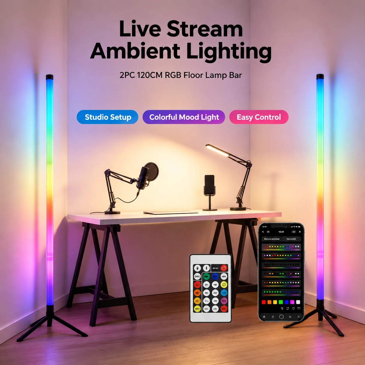 2個セット 120CM RGBフロアランプ、音に反応するLE - Lighting Decor Home のレビューと価格