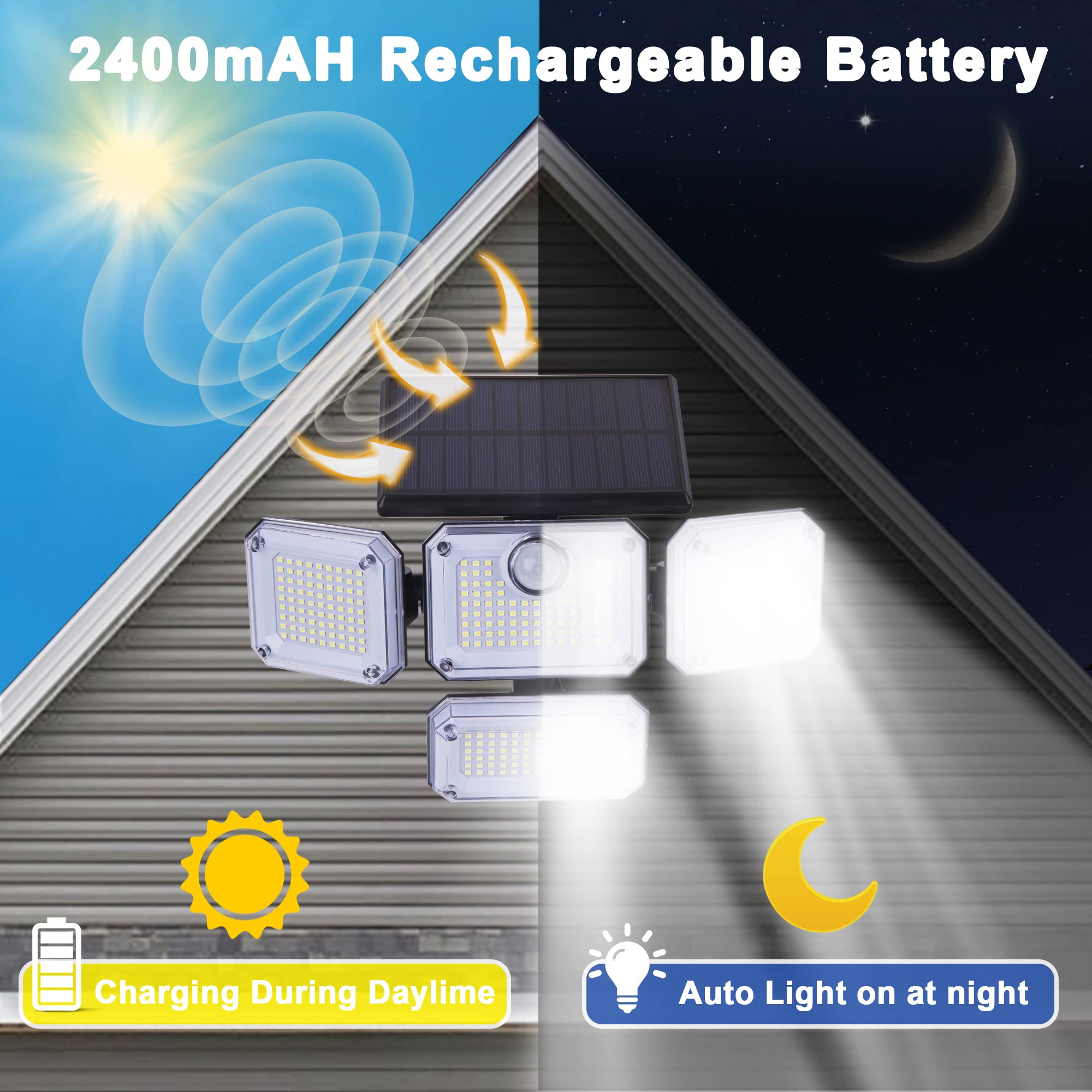 333 LEDソーラー屋外壁掛けランプ、人感センサー付きスポ - Garage Lighting Decor のレビューと価格