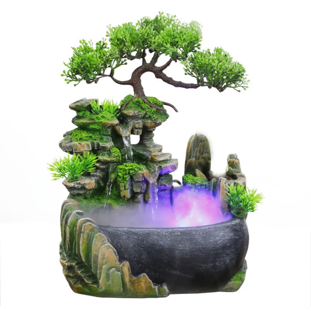 富風水滝噴水 LEDライト付き、流れる水の卓上飾り、会社オフ - Lighting Decor Company のレビューと価格