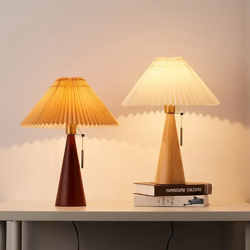 レトロプリーツテーブルランプ北欧無垢材ライト研究読書用寝室の - Lighting Decor Home のレビューと価格