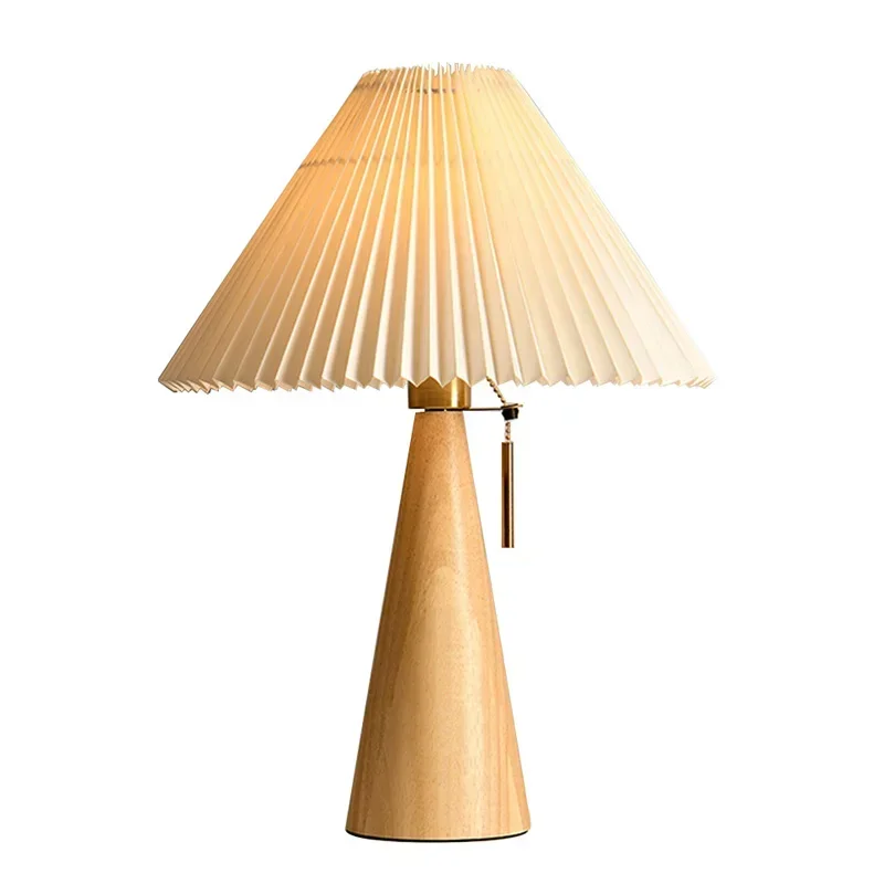 レトロプリーツテーブルランプ北欧無垢材ライト研究読書用寝室の - Lighting Decor Home のレビューと価格