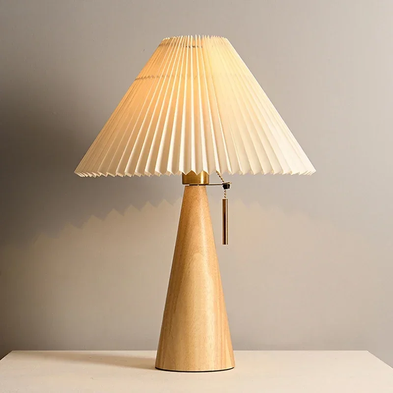 レトロプリーツテーブルランプ北欧無垢材ライト研究読書用寝室の - Lighting Decor Home のレビューと価格